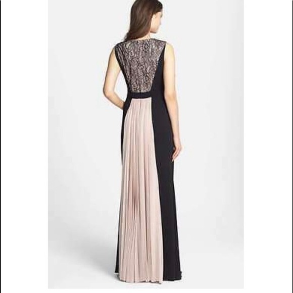 JS Collections Black Pink Lace Pleated Maxi Gown Formal Evening Dress - Picture 4 of 14